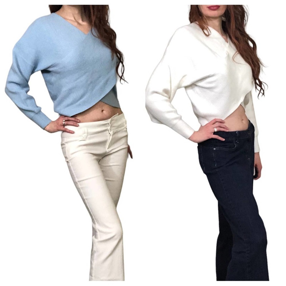 Bundle of 2 Fashion Cropped Sweaters 1 Blue and 1 White Size S & M